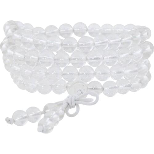 SUNYIK Natural Rock Quartz Crystal 6mm Buddhist Buddha Meditation 108 Prayer Bead Mala Bracelet/Necklace