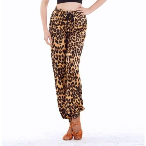 Adult New Latin Dance Pants Elastic Waist Leopard Trousers Latin Practice Pants Ballroom Chacha Samba Latin Dance Wear DN6954