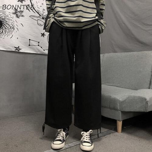 Wide Leg Pants Women Solid All-match Basic Loose Simple Leisure Students Drawstring Comfortable Ladies Fashion High Waist Black