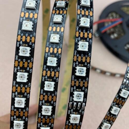 BLACK PCB 72leds/m WS2815 DC12V addressable full color RGB 5050 LED strip;5m/reel;non-waterproof;IP33