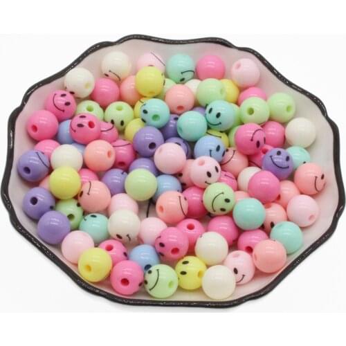 CHONGAI 50Pcs Smiling Face Smooth Round Acrylic Beads Loose Spacer Beads For Jewelry Making DIY Charm Bracelet 10mm