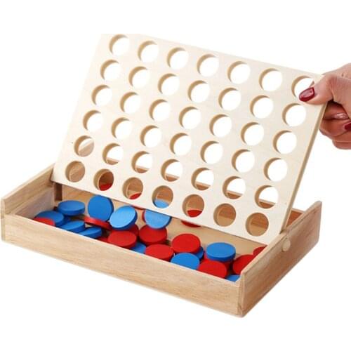 Kids Educational Math Toy Four-in-a-Row Chess Wood Box Play Intellective Educational Tool Party Baby Birthday for Boy Girl