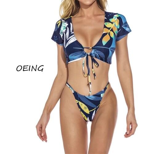 Blue Print T Shirt String Bikini 2021 Swimsuit Bikini Sexy Swimsuit Bathing Suit Women Plus Size 2 Piece Set Women