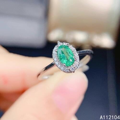 KJJEAXCMY fine jewelry 925 sterling silver inlaid natural emerald women popular peculiar new adjustable gem ring support detecti