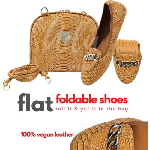 Foldable Shoes and Bag Set Party Ballet Portable Casual Travel Crocodile Pattern 34 to 41