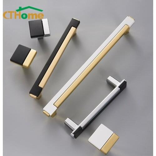 Simplicity Kitchen Handles for Cabinet Drawer Dresser Knobs Closet Black Gold Zinc Alloy Door Pull Furniture Handle Hardware