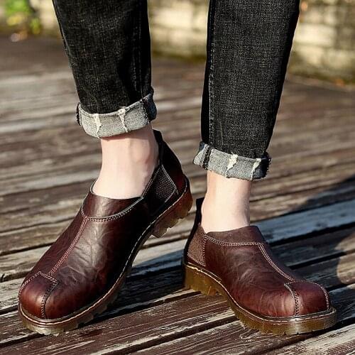 Mens Big-head Leather Shoes Fashion Genuine Leather Casual Shoes Top Quality Dress Oxford Shoes Men Flats Work Shoes Size 38-47