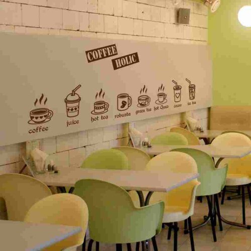 Coffee Shop Sticker Bean Milk tea Decal Cafe Cup Poster Vinyl Art Wall Decor Mural Decoration Break Bread Coffee Glass Decals