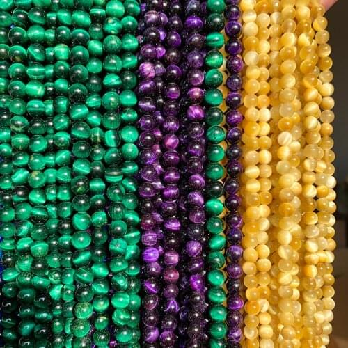 Natural Stone Gem Tiger Eye Beads Smooth Round Loose Spacer Beads 15'Strand 6/8/10mm For Jewelry Making DIY Bracelet Necklace