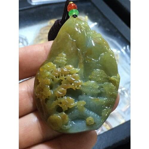Natural Myanmar jade A HandCarved landscape jadeite jade green jade pendant jade necklace pendants jewelry necklaces