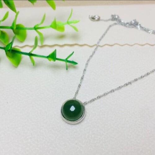 Natural Hetian Jasper Inlay Simple Round Design Pendant 925 Silver Necklace For Women Fine Jewelry Charm Gift