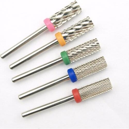 New Silver! Quality 5mm Small Flat Top barrel Original Tungsten steel Carbide Manicure Nail drill bit File Accessories