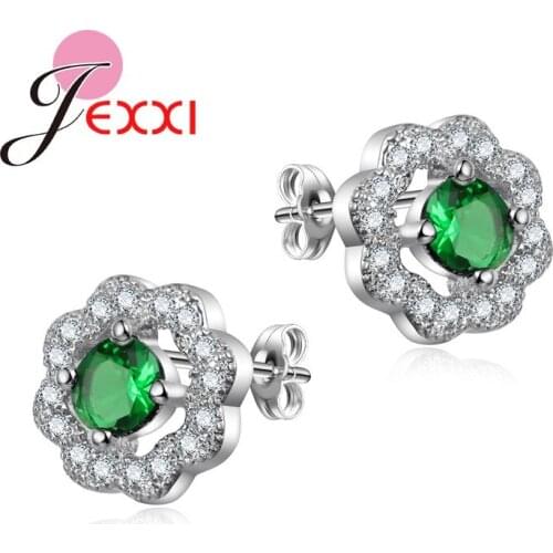 New 925 Sterling Silver Stud Earrings For Women CZ Crystal Jewelry AAA Zircon Round Boucle d'oreille Wedding Earrings 5 Colors