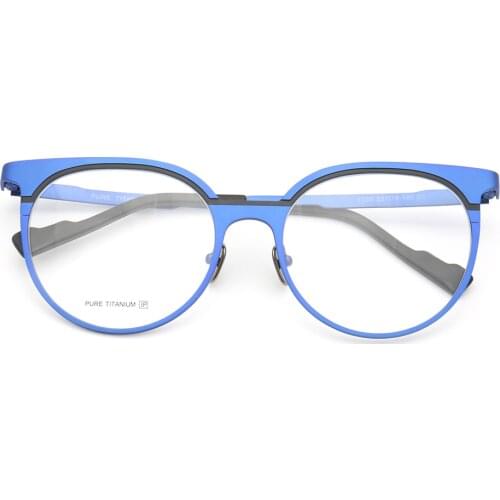 Women Pure Titanium Fashion eyeglass frame men Round metal glasses frames lightweight cateye Retro fashion Rx Eyeglasses Frames