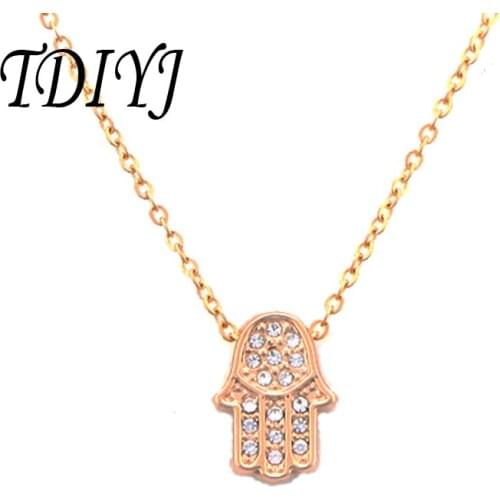 TDIYJ Gold Crystal Hand Charms New Collection Pendant Necklace with 18inch Stainless Link Chain 1pcs