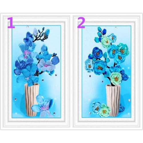 Needlework,DIY Ribbon Cross stitch Set for Embroidery kit,blue vase floral flower ribbon Cross-Stitch handwork wedding decor