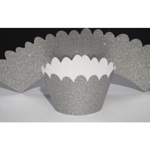 Silver wave Glitter wedding Cupcake Wrappers for Birthday, bridal baby Shower Holiday party cake holders decor