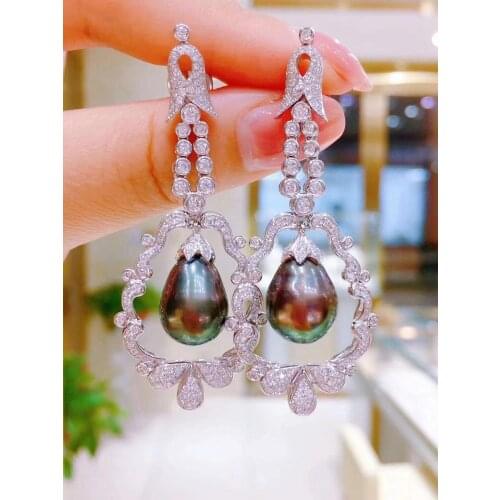 D526 Pearl Earrings Fine Jewelry 925 Sterling Silver Water Drop Shape Nature Black Pearls Drop Dangle Earrings for Women