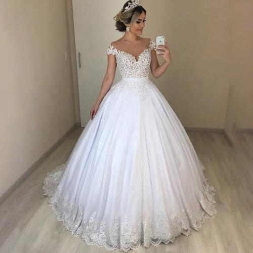Brazil Nude Tulle Short Sleeves Boho Wedding Dress 2020 Illusion Back Bridal Gown Appliques With Crystals Beading Dresses Bride