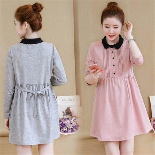 Spring Autumn Maternity Mini Dresses Long Sleeve Pregnant Women Clothing High Waist Lapel Pregnancy Vestidos Maternity Dress