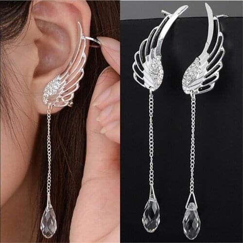 Womens Earrings Angel Wings Dangle Ear Clip Pendant Silver Color Vintage Metal Retro Earring 2021 Trendy Fashion Female Jewelry