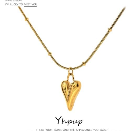 Yhpup Temperament Heart Pendant Chain Necklace for Women 2021 Stainless Steel Stylish Choker Necklace 18 K Jewelry Party Gift
