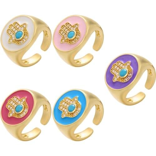 ZHUKOU Trendy Opening Rings For Woman Dripping oil enamel palm women rings CZ crystal Wedding Party Sexy Ring wholesale VJ161
