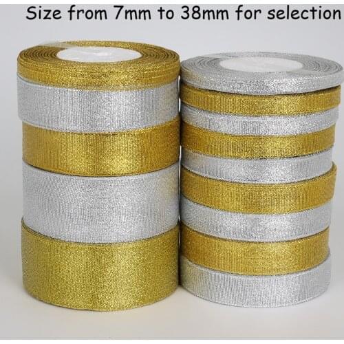 Handmade Gold and Silver Ribbon 25 Yard 7-38mm Metallic Luster Wedding Christmas Decoration DIY Webbing Card Gift Wrapping
