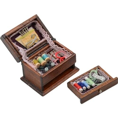 1:12 Scale Vintage Sewing Needlework Needle Kit Box Dollhouse Miniature Decor Kids Gift for Doll Accessories