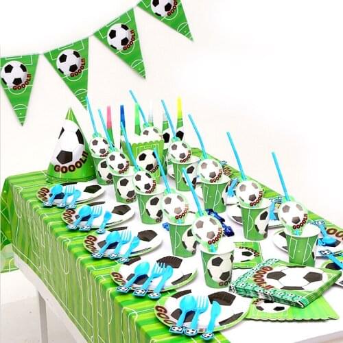 161pcs/lot Birthday Party Napkins Decorate Football Tablecloth Gifts bags Plates Cups Baby Shower Soccer Napkins Flags Straws