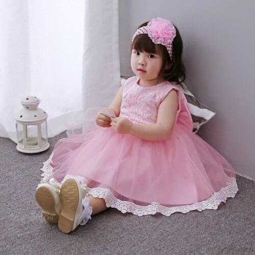 2018 Baby pink dress suit full moon age baby lace princess dress child wedding dress dress