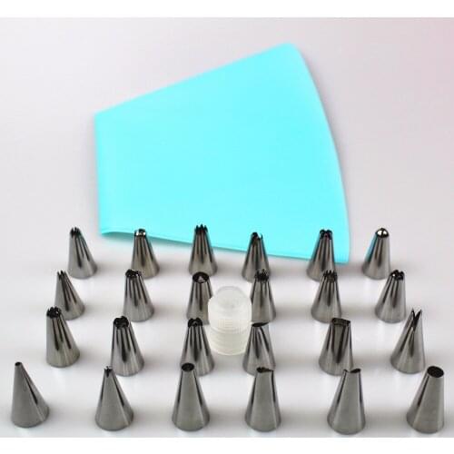 26 PCS/Set Pink Silicone Kitchen Accessories Icing Piping Cream Pastry Bag + 24 Stainless Steel Nozzle Set DIY Cake Decorating T