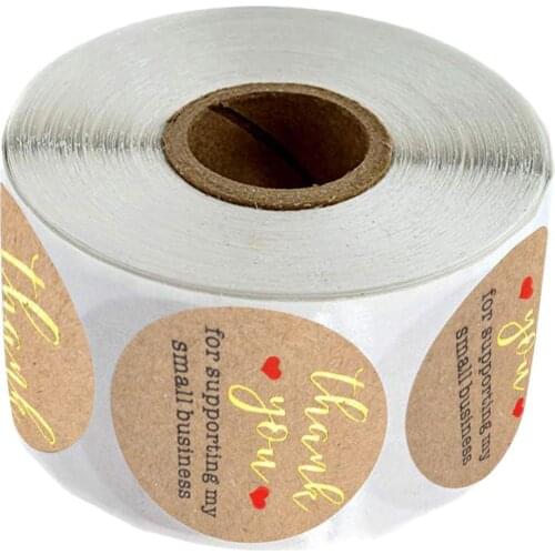 500 Pieces 2.5cm Round Kraft Paper 'Thank You' Stickers for Packaging, Envelope or Bubble Mailer