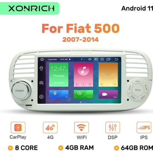 IPS DSP 1 Din Android 11 Car Radio DVD Player For FIAT 500 Multimedia GPS Navigation Stereo Audio Head unit 8 Core 4GB 64GB