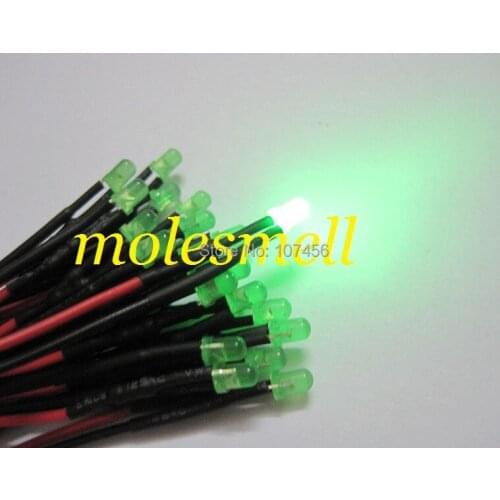 Free shipping 500pcs 3mm 24v diffused green LED Lamp Light Set Pre-Wired 3mm 24V DC Wired