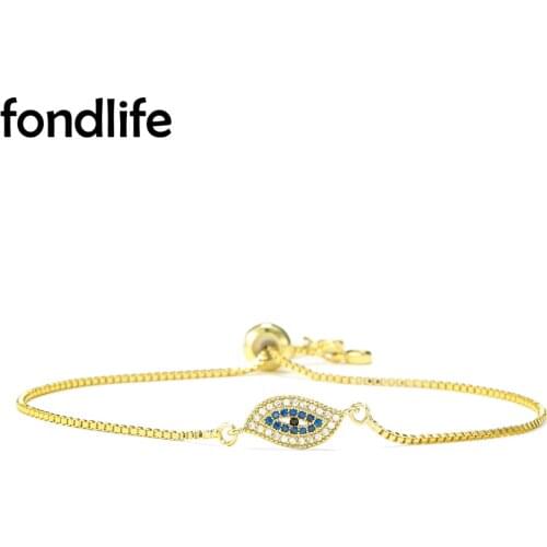 Shiny Cubic Zirconia Stones Leaf Shape Evil Eye Lucky Charm Bracelet Women Personal Vintage Blue Eyes Rose-gold CZ Jewelry Gift