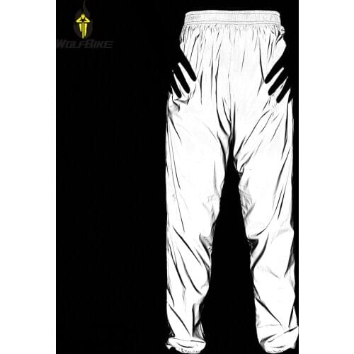 WOSAWE Windproof Waterproof Cycling Pants Full Reflective Night Riding Running Hiking Trousers Outdoor Sport MTB Bike Rain Pants