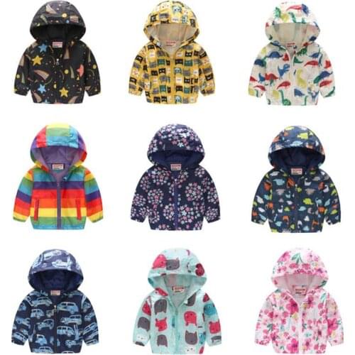 Baby Boys Spring Autumn Zipper Jacket Childrens Cartoon Print Hooded Thin Coat Girl Boy Outdoor Clothing 90-130 Cm Multi Color