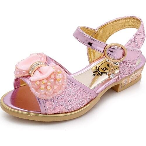 Kids Girls Sandals Dance Shoes Open Toe Children Flat Heel Princess Shoes Soft Bottom Beach Shoes with Bow STQ020