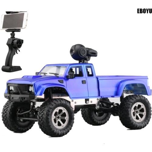 EBOYU FY002A+WiFi 2.4Ghz 1/16 4WD Snow Tires Truck Off-road RC Truck with Front Light WiFi FPV 0.3MP Camera Military Truck RTR
