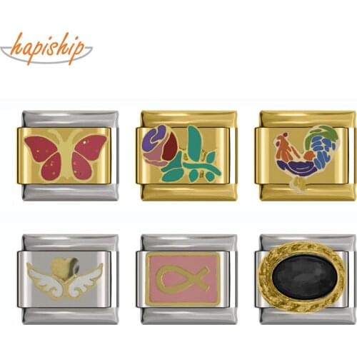 Hapiship 9mm Width Original Daisy Love Angle Rose Flower Heart Love Cock Charm Fit Bracelet Stainless Steel Links Jewelry DJ32