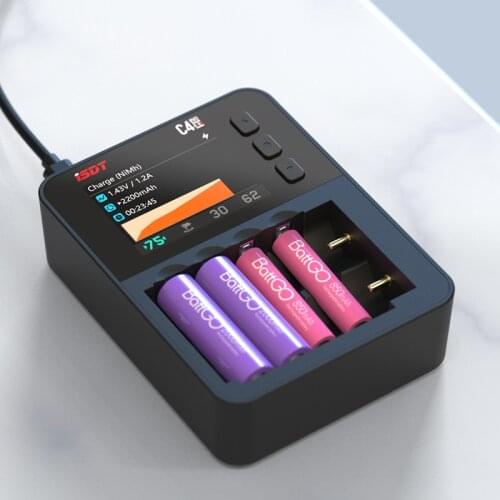 ISDT C4 EVO Smart Battery Charger with Type-C QC3.0 Output for AA AAA Li-ion Battery with IPS Display Screen