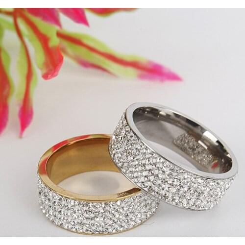 Ufine Titanium steel Fashion five-row crystal stainless steel pottery full crystal ring 8mm Party Rings jewelry R038