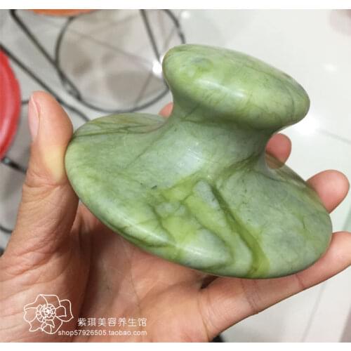 Large size handmade craved green jade large Scraping mushroom body guashapoints back massage rocks hot spa health care oil stone