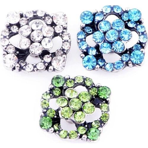 MDB18-272 30PCS Wholesale Flower Changeable 18mm snaps with copper bottom and full rhinestones fit ginger snaps jewelry