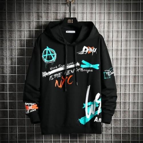 Harajuku Hoodies Japanese Streetwear Sweatshirts Graphic Letter Long Sleeve T-shirt Pullovers Mens Clothes Essentials Hoodie
