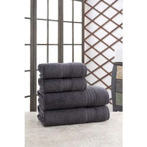 Özenev Hirry 70 X135 cm 50 X85 cm 4'lü Bath Towel Set Anthracite
