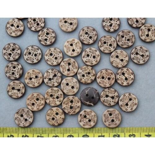 Set of 100 pcs of Coconut shell buttons 13mm.carved little flowers 2 holes diy