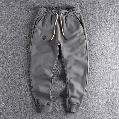 2021 Winter new pure cotton Plush thick toe guard pants mens simple solid color closed small foot Sweatpants 346