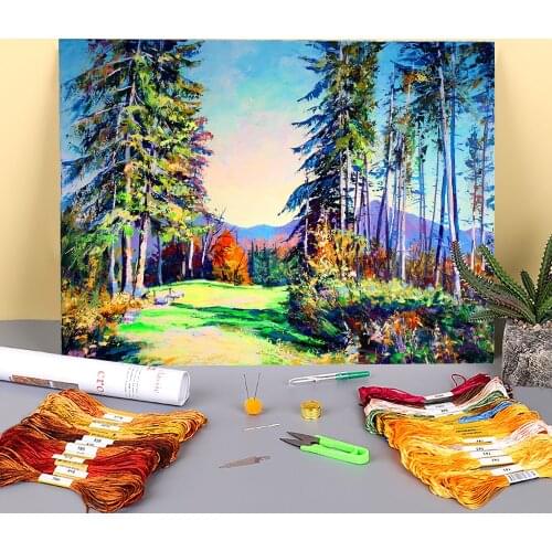 Landscape Glade Printed Water-Soluble Canvas 11CT Cross-Stitch Embroidery Kit DMC Threads Handmade Needlework Hobby Mulina